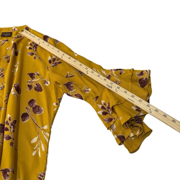 Mustard Yellow Floral Popover Blouse Tunic Ruffle Sleeves Peasant Bohemian XXL - Picture 14 of 16